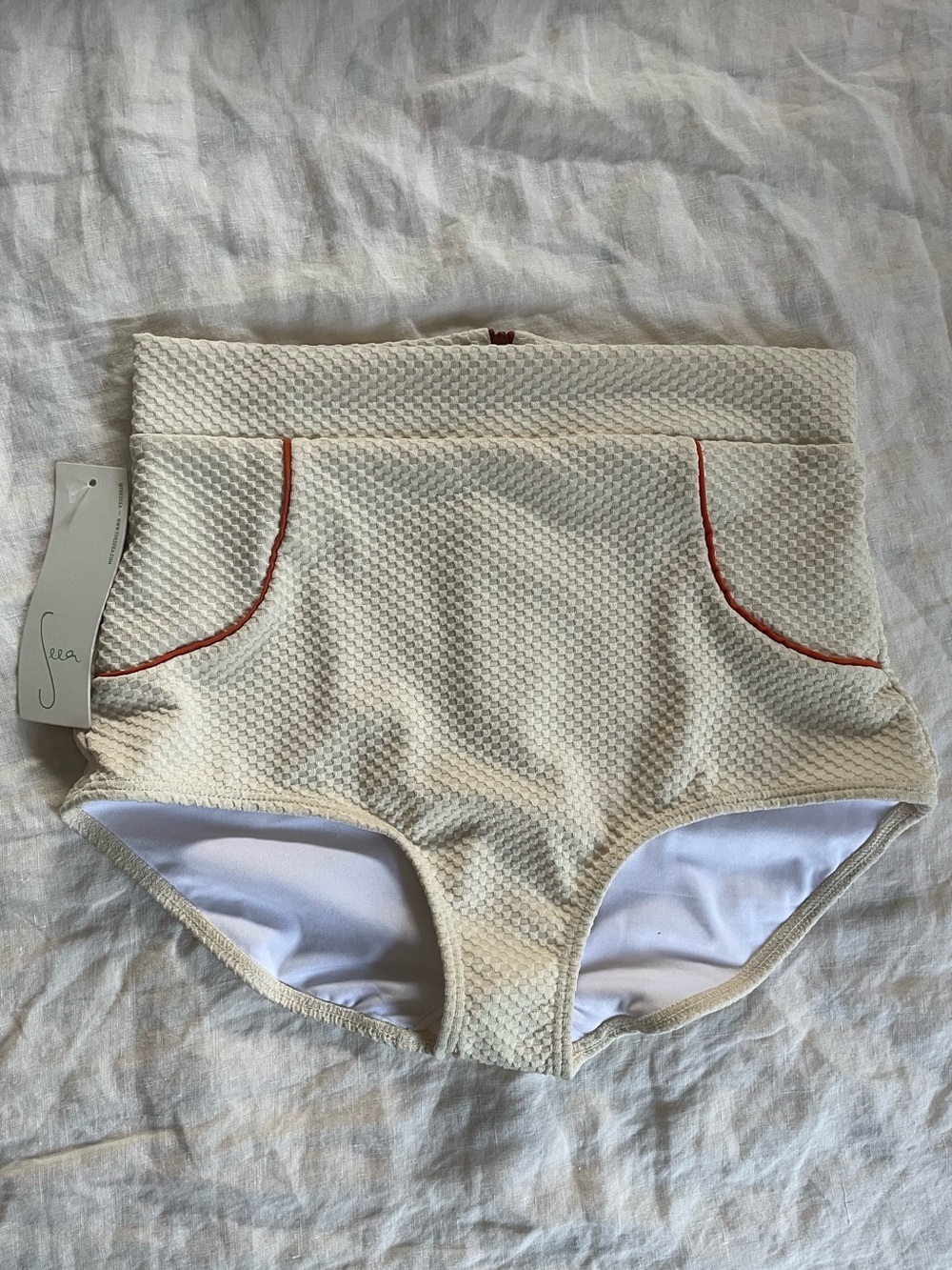 The Seea High-Waist Cream Textured Swim Bottoms